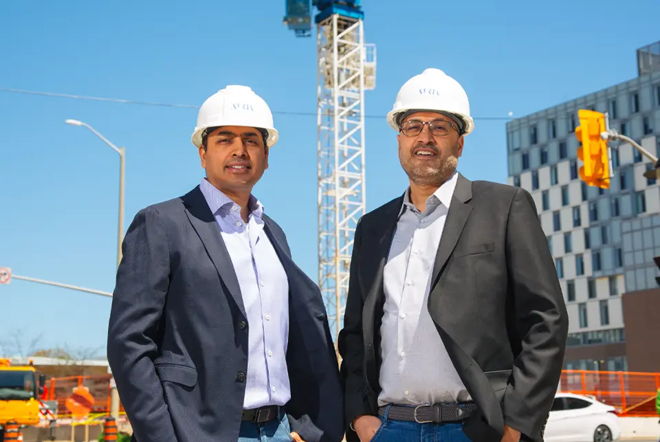 Vipin and Hans Jain at 80 Bond construction site in Oshawa